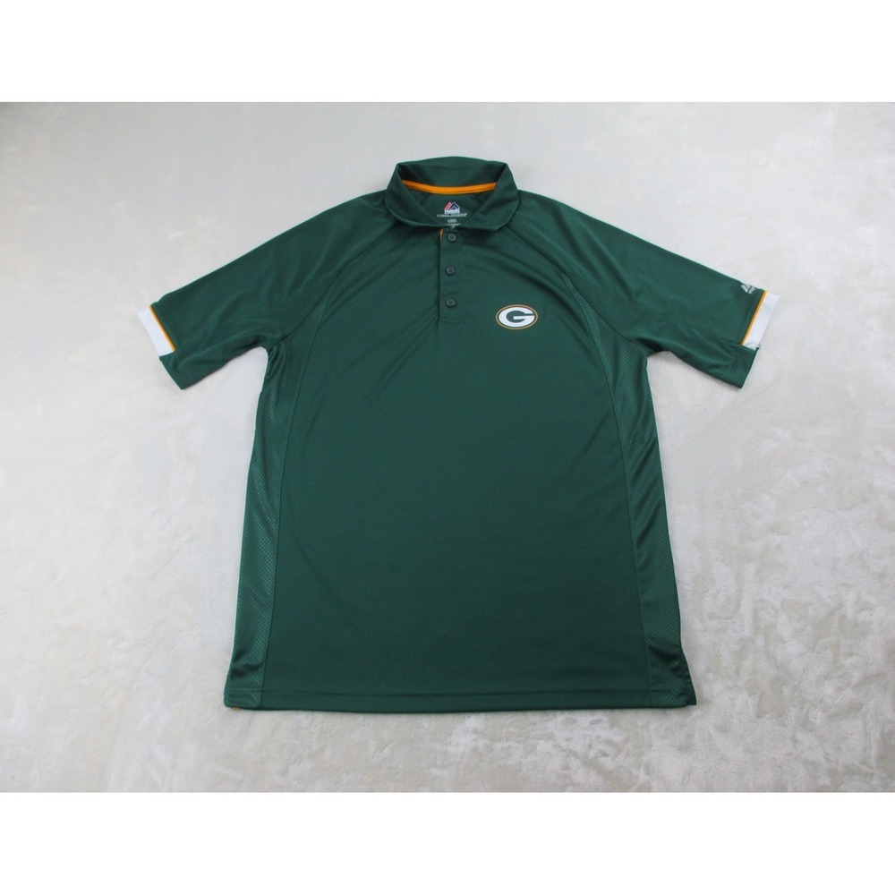 Green Bay Packers Polo Shirt Mens Large‎ Green Majestic Lightweight NFL Football